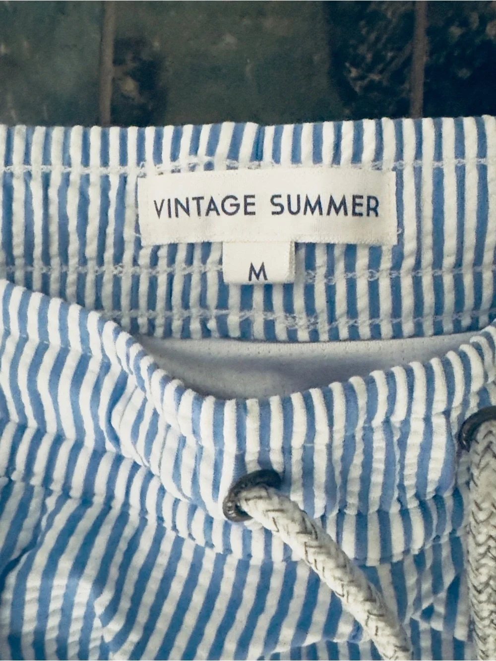 Vintage Summer Men’s Light Blue Striped Swim Trunks